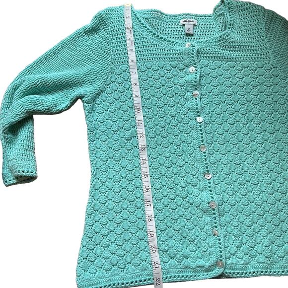 L.L Bean Sweater Women's Size Medium Petite Crochet Green 3/4 Sleeves - Picture 6 of 6